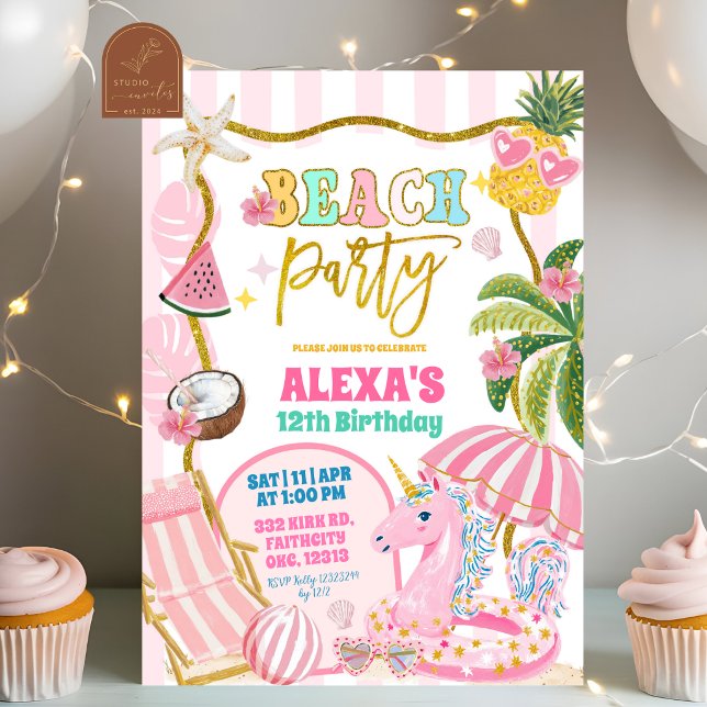 Invitación de fiesta de playa a rayas preppy (Subido por el creador)