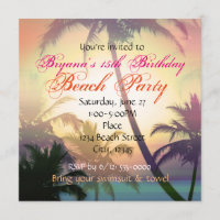 Invitación de fiesta de playa con palmeras de calo