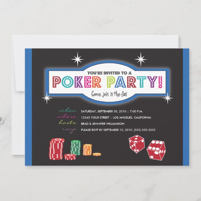 Invitación de Fiesta de póquer Extravaganza (azul/ (Anverso)