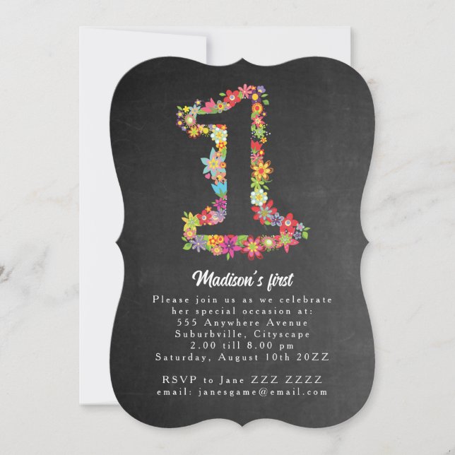 Invitación de Fiesta de primer cumpleaños de la fl (Anverso)