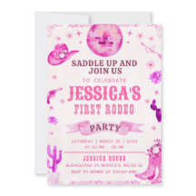 Invitación de fiesta de primer rodeo de vaquera