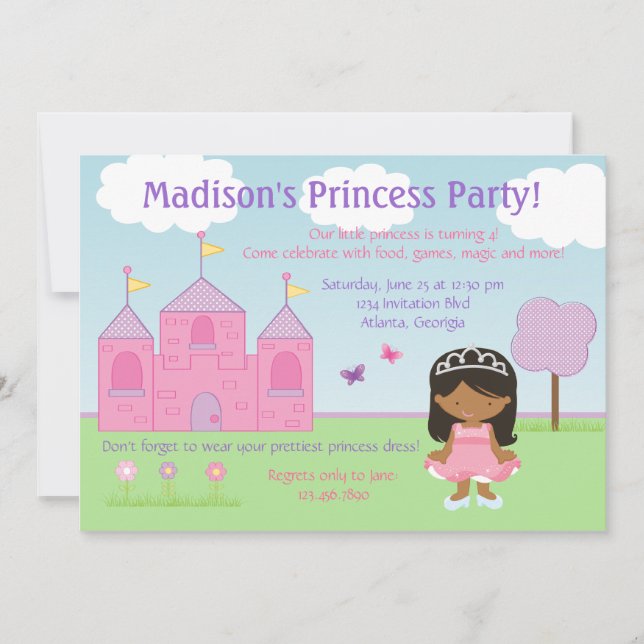 Invitación de fiesta de princesa afroamericana (Anverso)