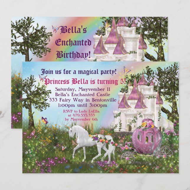 Invitación de fiesta de princesa del castillo de u (Anverso / Reverso)