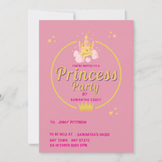 Invitación de fiesta de princesa elegante rosa y d