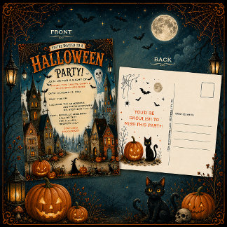 Invitación de fiesta de pueblo de Halloween capric