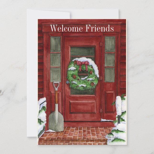 Invitación de fiesta de puertas de vacaciones (Anverso)