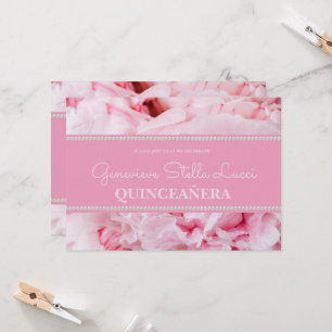 Invitación de fiesta de Quinceañera floral rosa de