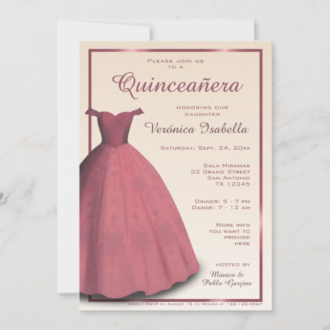 Invitación de fiesta de Quinceañera mis membrillos (Anverso)