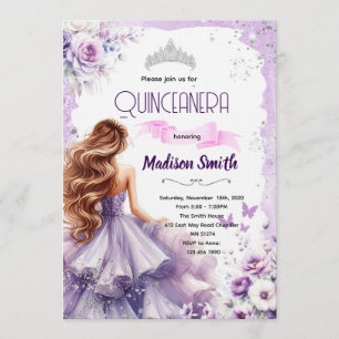 invitación de fiesta de quinceañera púrpura