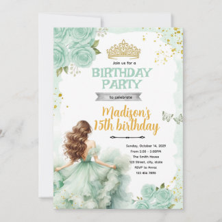 Invitación de fiesta de quinceañera verde salvia