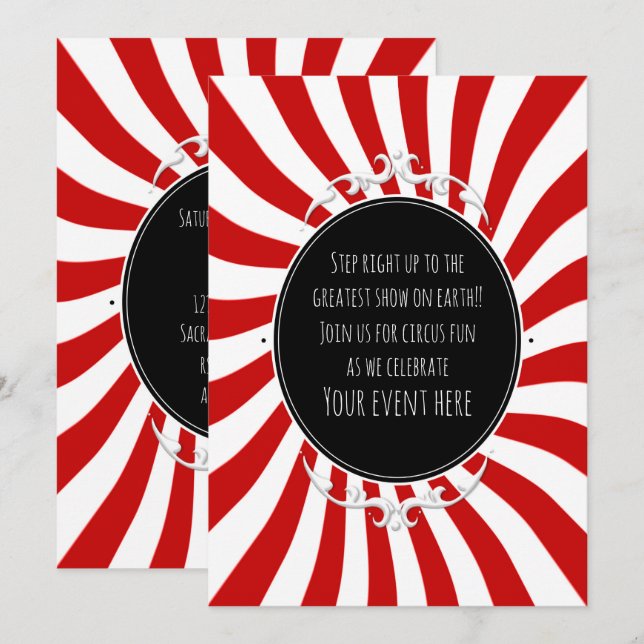 Invitación de fiesta de rayas divertidas y caprich (Anverso / Reverso)