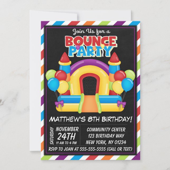 Invitación de fiesta de rebote Niños Rebotan Fiest (Anverso)