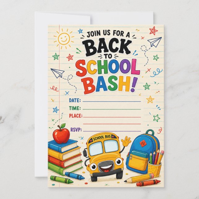 Invitación de Fiesta de Regreso a Clases con Autob (Anverso)