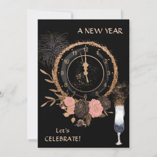 Invitación de fiesta de reloj de año nuevo Glitter