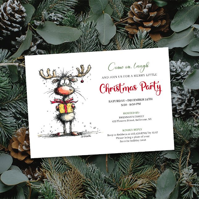 Invitación de fiesta de renos caprichosos dibujado (Whimsical hand drawn reindeer party invitation

)