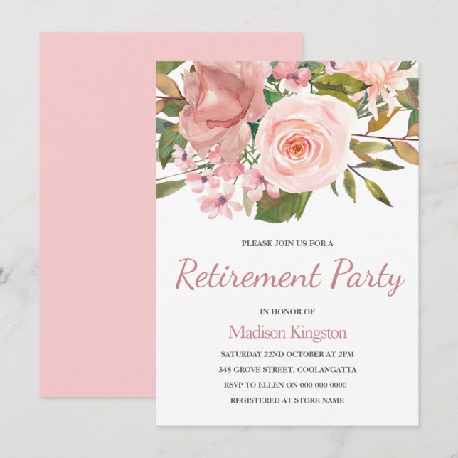 Invitación de Fiesta de retiro de flores de oro y  (Anverso / Reverso)