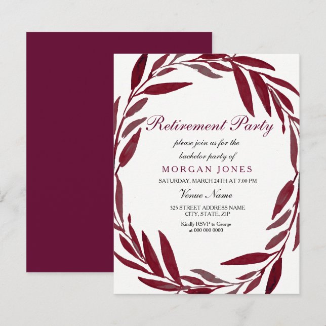 Invitación de Fiesta de retiro de Wreath de Leaf d (Anverso / Reverso)