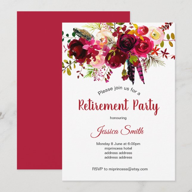 invitación de fiesta de retiro floral bohochic (Anverso / Reverso)