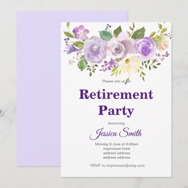 invitación de fiesta de retiro floral bohochic (Anverso / Reverso)