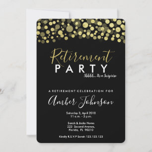 invitación de fiesta de retiro, negro y oro