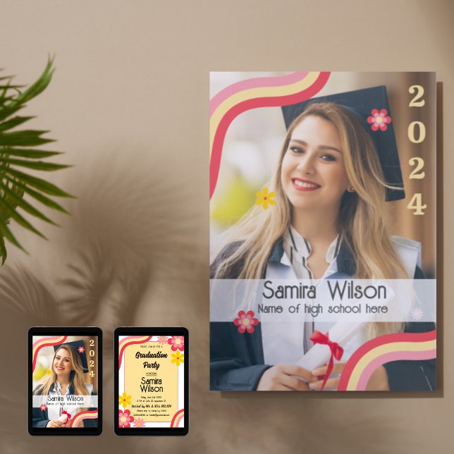 Invitación de fiesta de retro grad con foto (amari (Graduation party,

High school graduation,

College graduation,

Retro graduation,

Graduation invit)