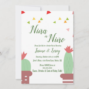 Invitación de fiesta de revelación de género Cactu