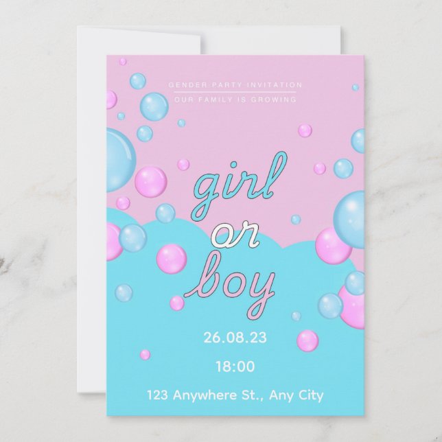 Invitación de fiesta de revelación de género con a (Anverso)