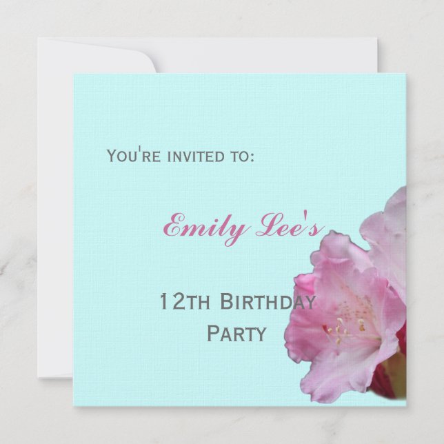 invitación de fiesta de rhododendros rosados (Anverso)