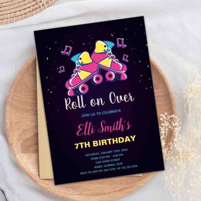 Invitación de Fiesta de Roller Skate Editable para (Pink Yellow Skate Invitations)