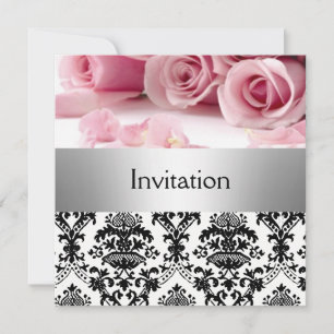 Invitación de fiesta de rosas rosadas de Damasco g