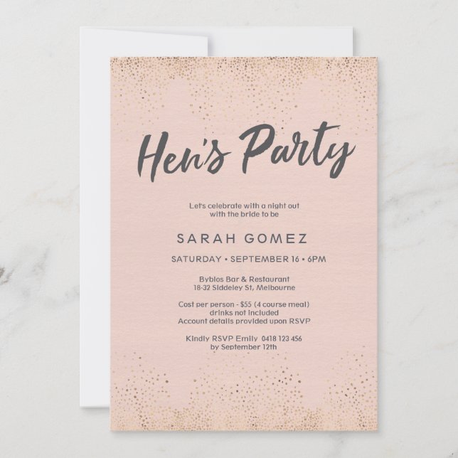 Invitación de fiesta de Rubor Pink Hen (Anverso)
