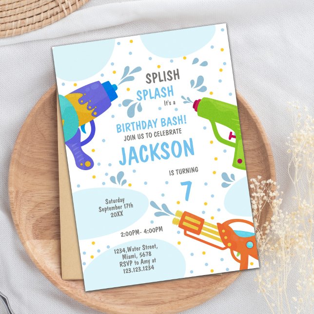Invitación de Fiesta de salpicaduras de verano edi (Green Water Gun Invitations)