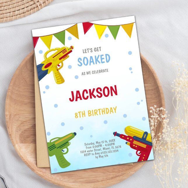 Invitación de Fiesta de salpicaduras de verano edi (Yellow Water Gun Invitations)