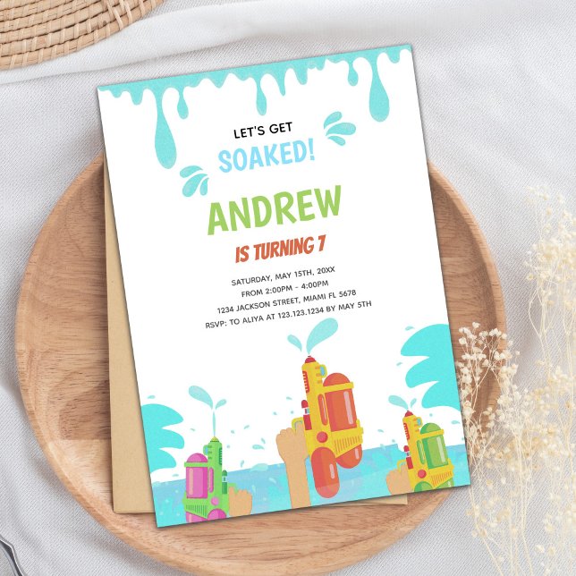 Invitación de Fiesta de salpicaduras de verano edi (Orange Water Gun Birthday Invitations)