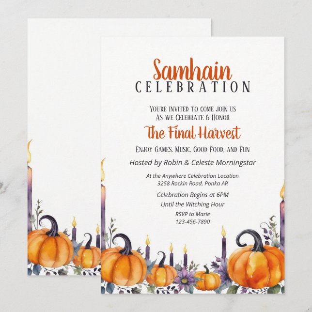 Invitación de fiesta de Samhain de otoño con calab (Anverso / Reverso)