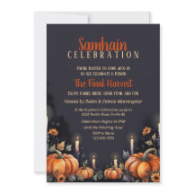 Invitación de fiesta de Samhain de otoño con calab