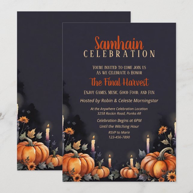 Invitación de fiesta de Samhain de otoño con calab (Anverso / Reverso)
