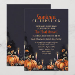 Invitación de fiesta de Samhain de otoño con calab