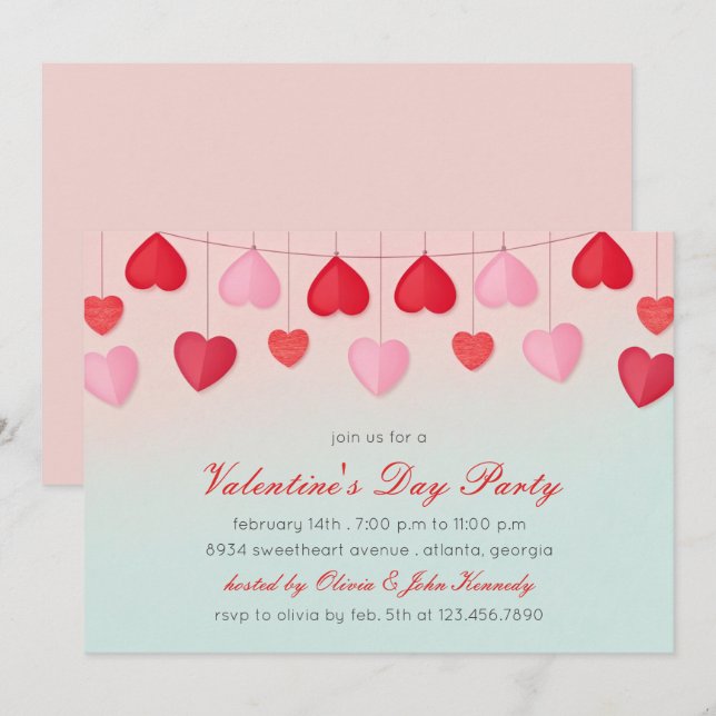 Invitación de fiesta de San Valentín con globos en (Anverso / Reverso)