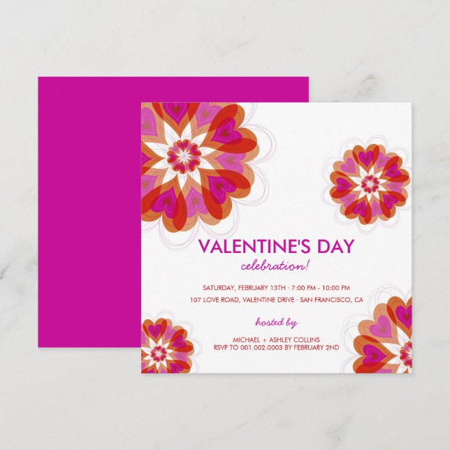 Invitación de fiesta de San Valentín Corazones de  (Anverso / Reverso)