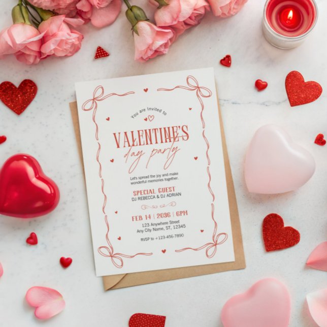 Invitación de fiesta de San Valentín roja y beige (Subido por el creador)