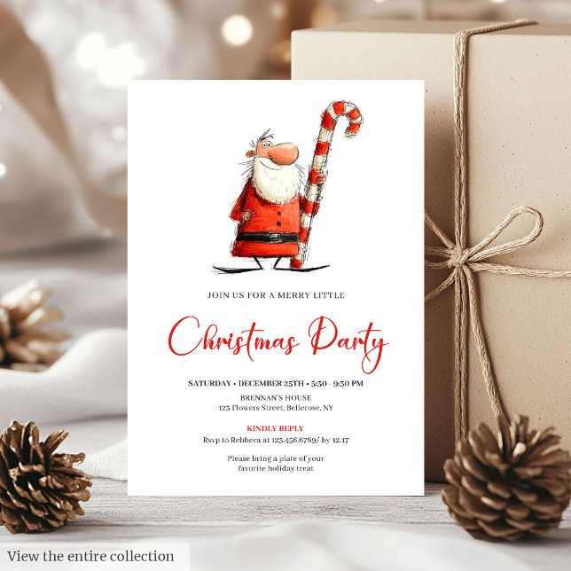 Invitación de fiesta de Santa con letra a mano div (Funny Quirky Santa Hand-Lettered Party Invite)