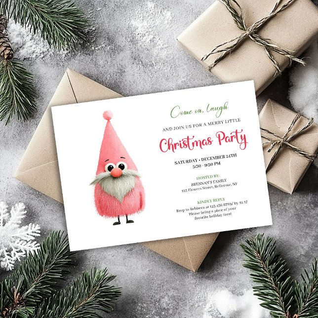 Invitación de fiesta de Santa loco rosa acuarela d (Watercolor funny pink santa party invite

)