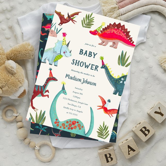 Invitación de fiesta de shower de bebé niño azul d (Dinosaur blue baby shower party invitation)
