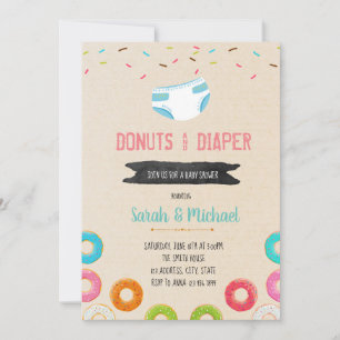 invitación de fiesta de shower de pañales y donut