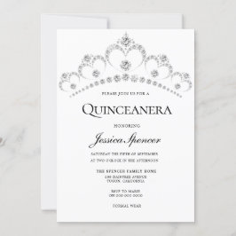Invitación de Fiesta de Silver Diamond Tiara Quinc