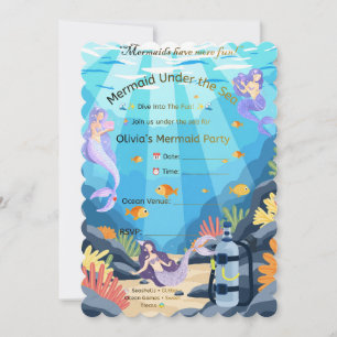 Invitación de Fiesta de Sirena Bajo el Mar – Mágic