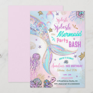 Invitación de fiesta de sirena brillante editable 