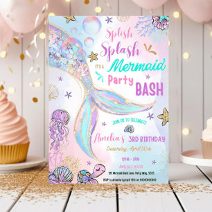 Invitación de fiesta de sirena brillante editable