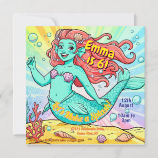 Invitación de Fiesta de Sirena colorida